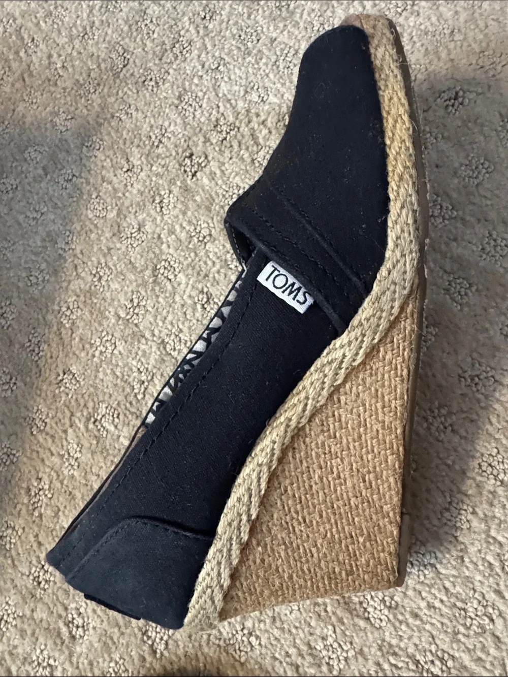 TOMS Women’s Black Canvas Peep-Toe Flats
